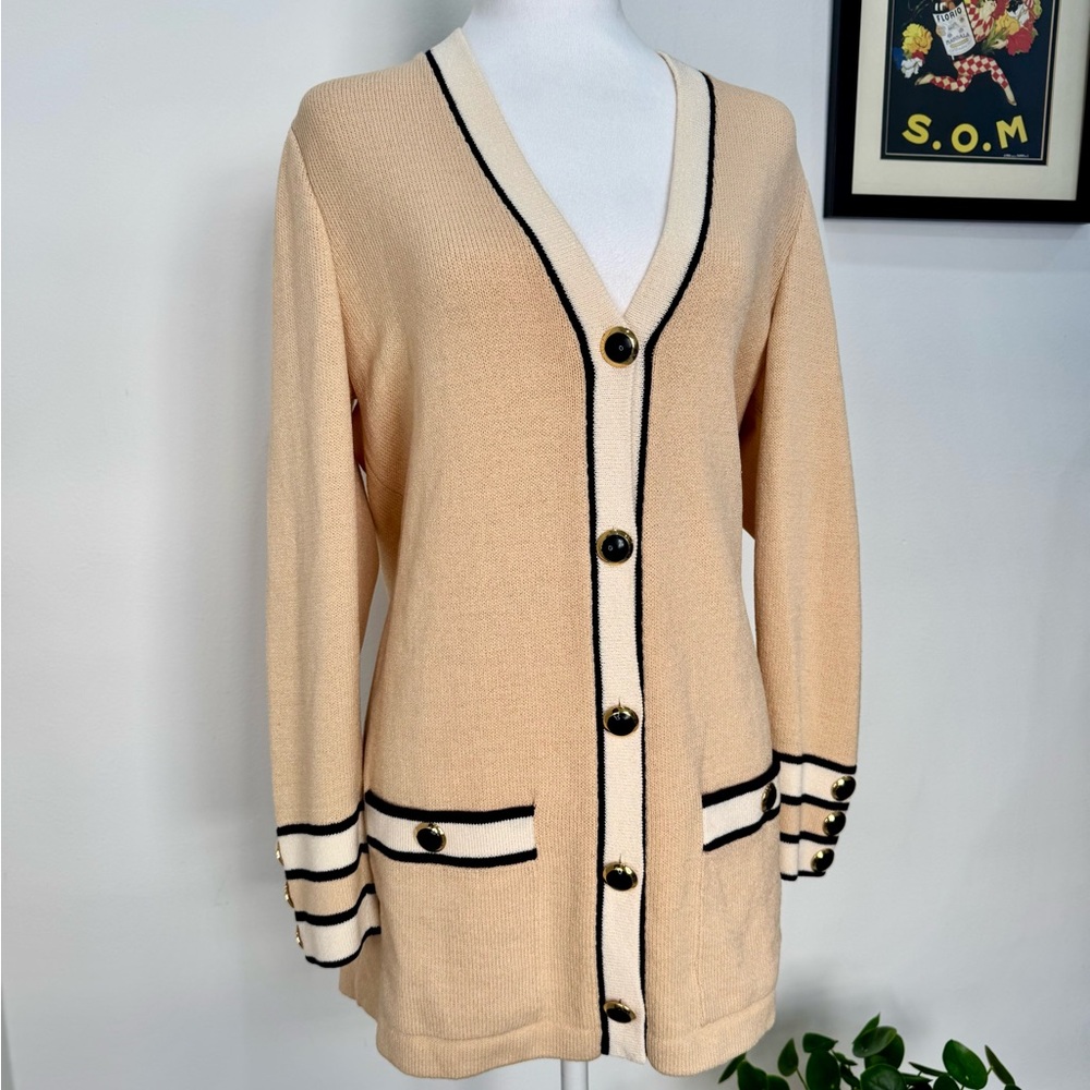 DESIGNER St. John Collection by Marie Gray Knit Cardigan – Beige & Black, Size M